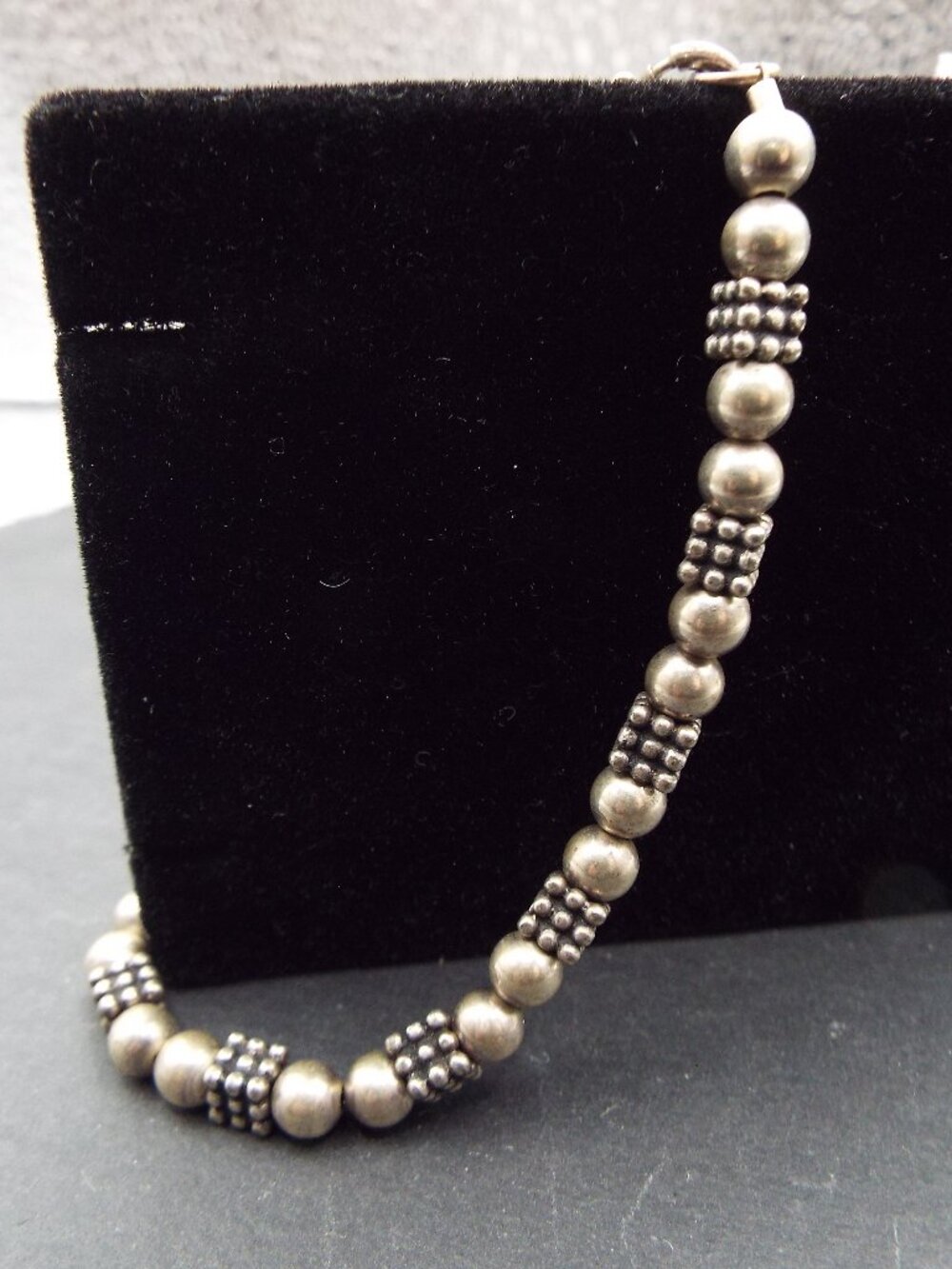 STERLING SILVER SQUARE CAVIAR AND ORB BALL BEADS 7" L. BRACELET 69